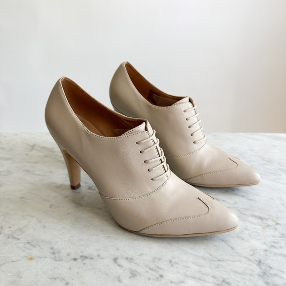 Fortress of Inca beige leather lace up oxford wingtip heels size 7 - Picture 1 of 7